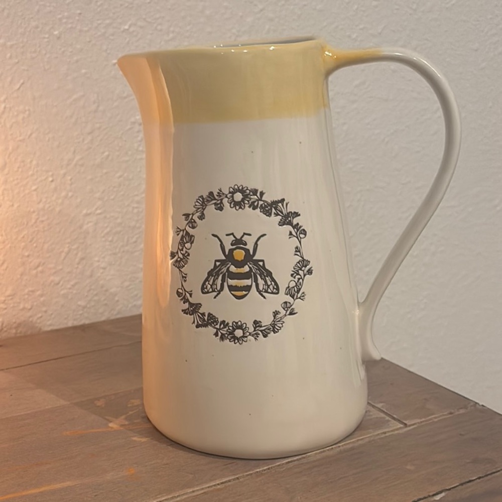 Yellow and White Bee Motif Pitcher